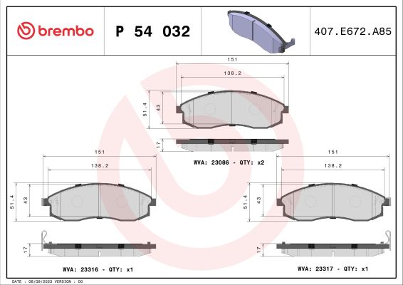 A.B.S. P 54 032 BREMBO Bremsbelagsatz, Scheibenbremse